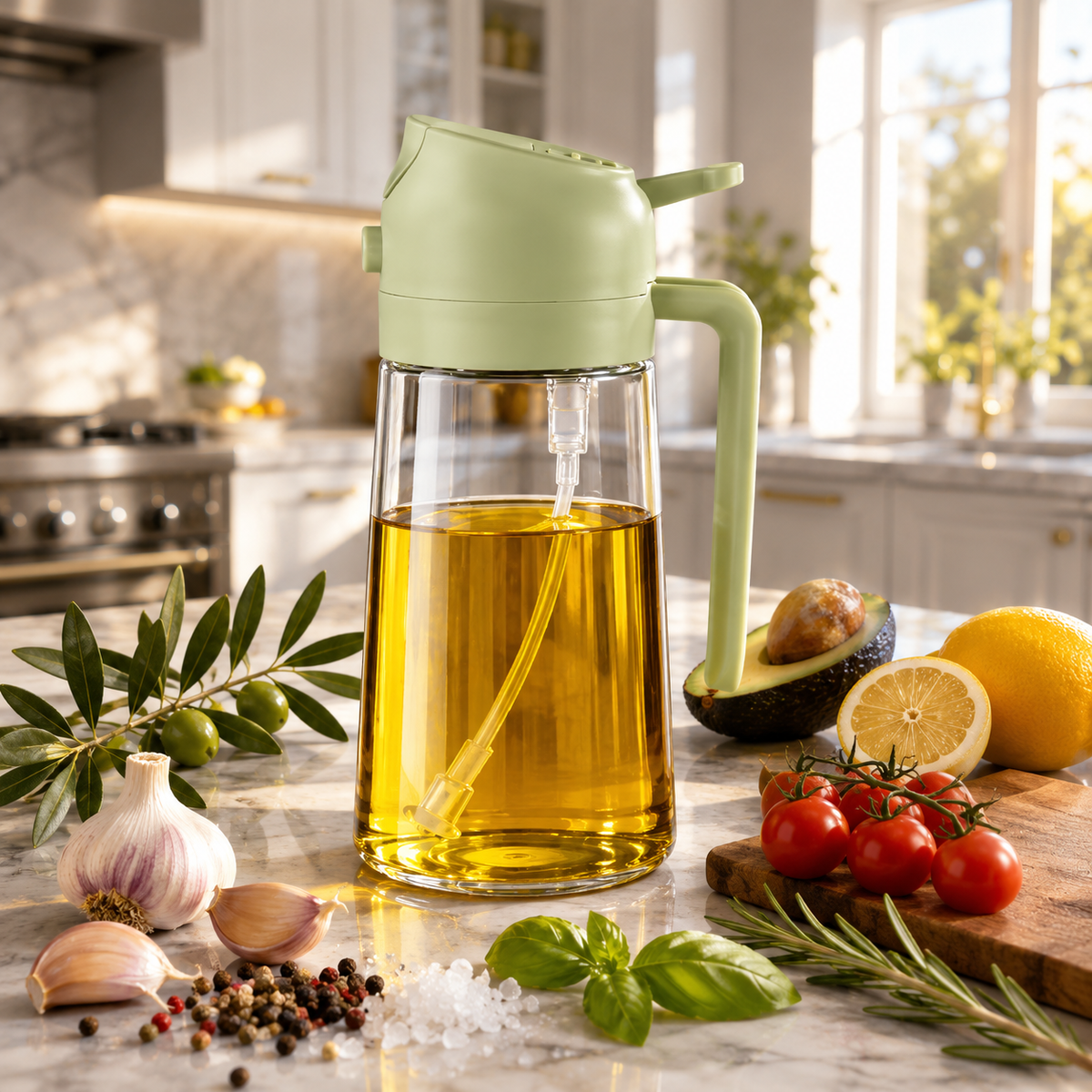 470ml Glass Oil Sprayer Bottle β 2-in-1 Olive Oil Dispenser