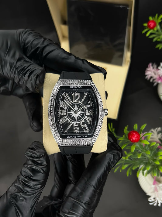 Denvosi Luxury Men's Watch – Diamond Studded Green Dial Wristwatch