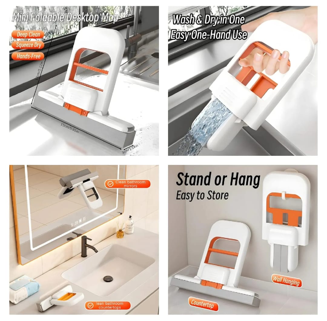 Foldable Mini Self-Squeezing Mop – Portable Wet & Dry Desktop & Home Cleaning Tool