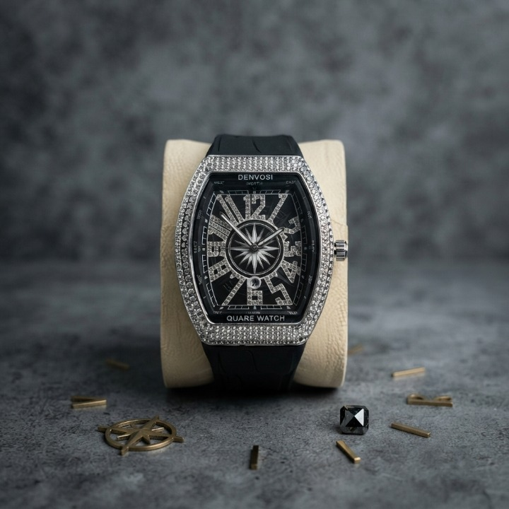 Denvosi Luxury Men's Watch – Diamond Studded Green Dial Wristwatch